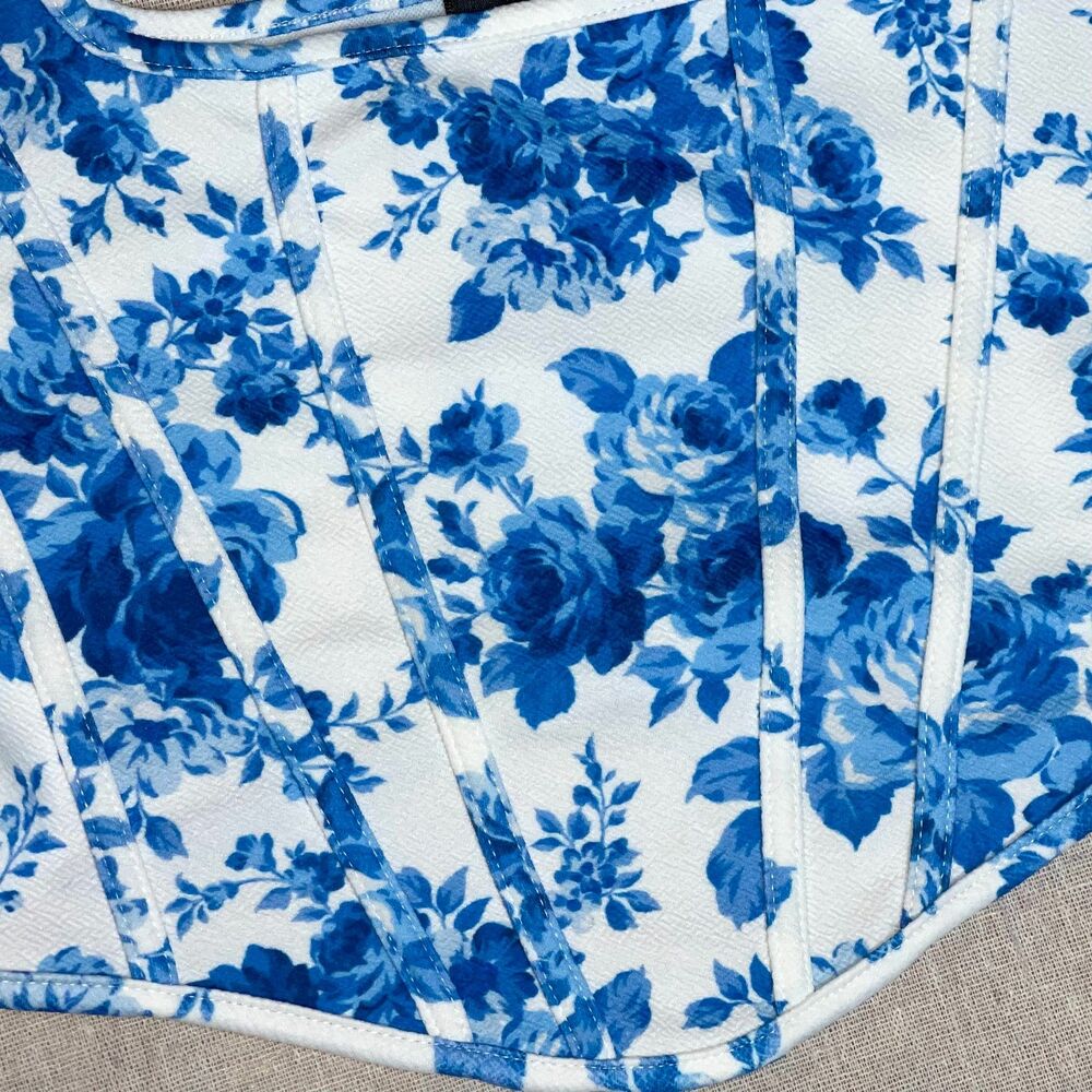 Shein | Blue & White Floral Corset Top | Small - Picture 3 of 5